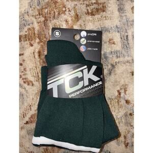 TCK Performance ProDRI Athletic Socks Small Green/White Stripes Moisture Wicking